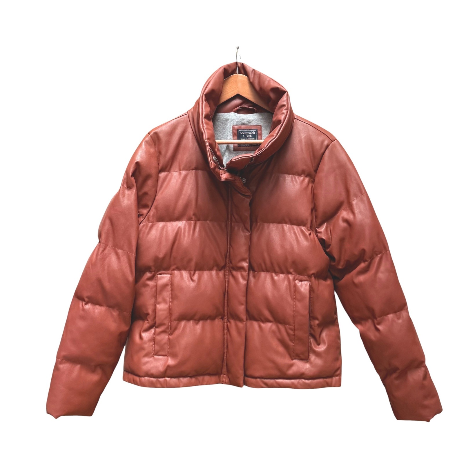 Abercrombie & Fitch Puffer Jacket Womens Xl Ginger Faux Leather Vegan Quilted